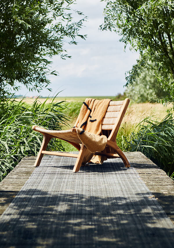 Chaise longue en abaca/teak HKLIVING Toulouse